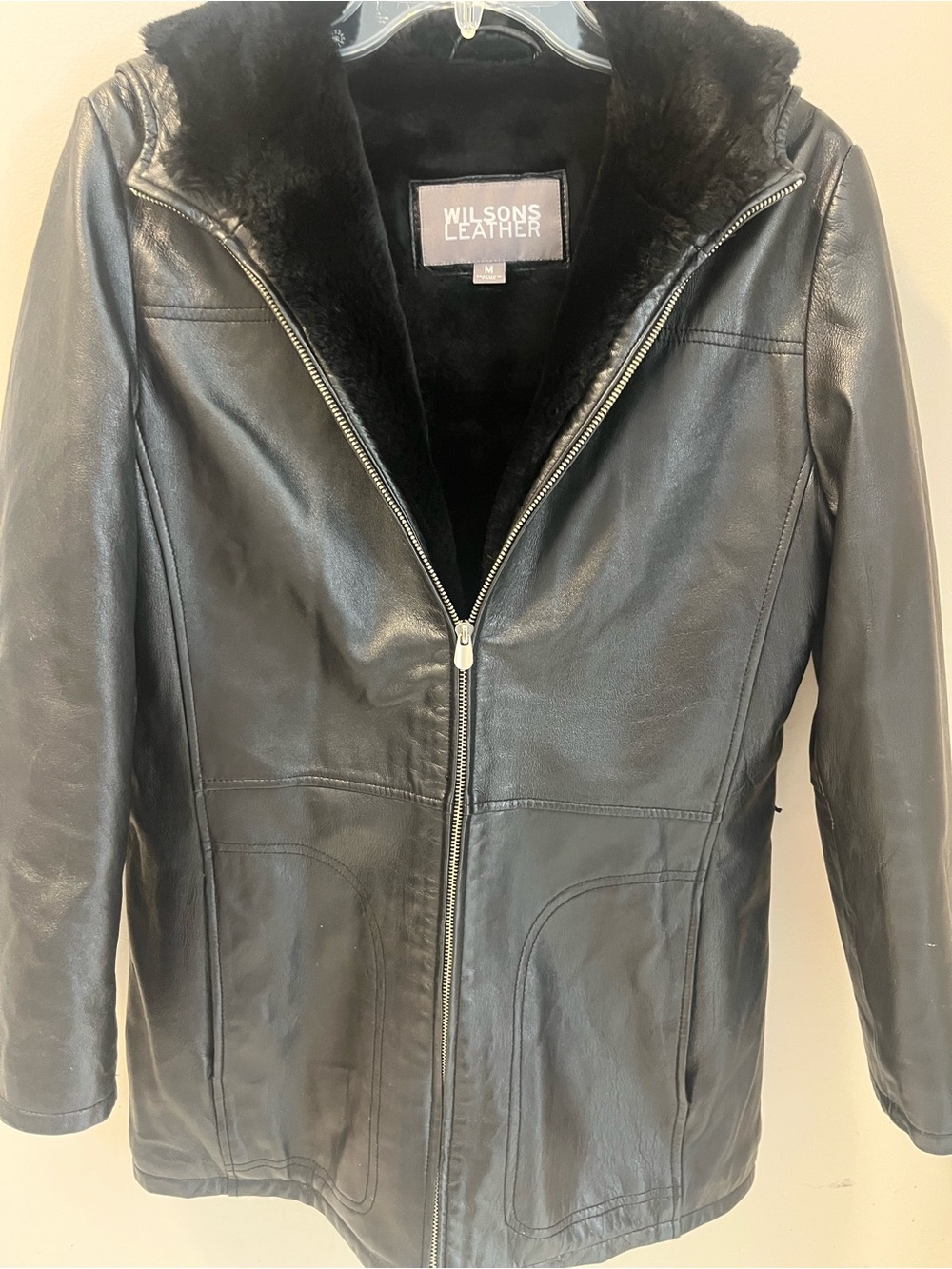 Wilsons Leather Women's Black Leather Zip-Front Coat, size Medium